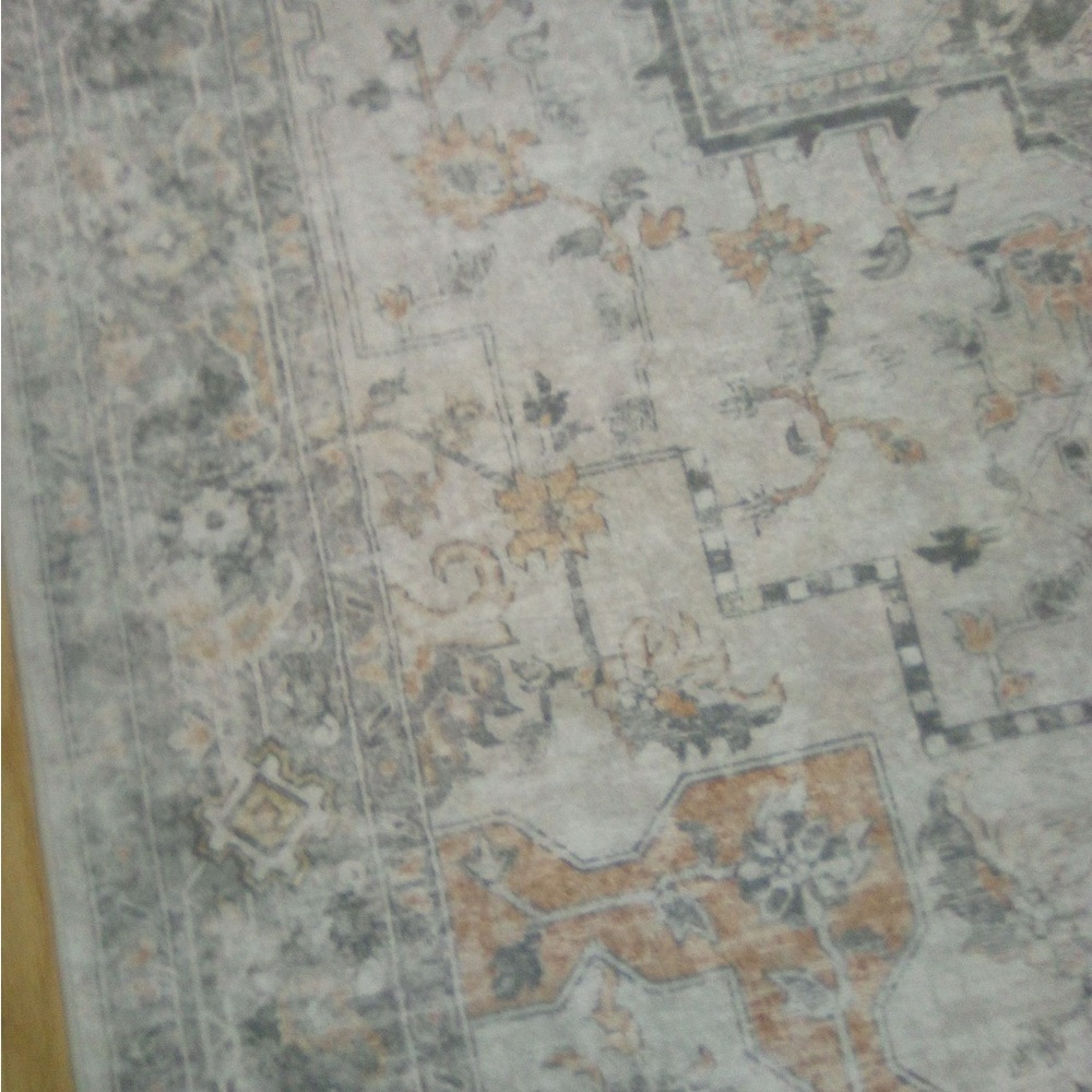 Rug Neutral Vintage Medallion Area Rug - Cream & Gray with Tan Accents - Picture 8 of 8